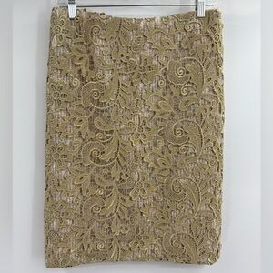 Randi Rahm lined cocktail Elegant Formal Gold Lace Pencil Skirt Sz 6-8